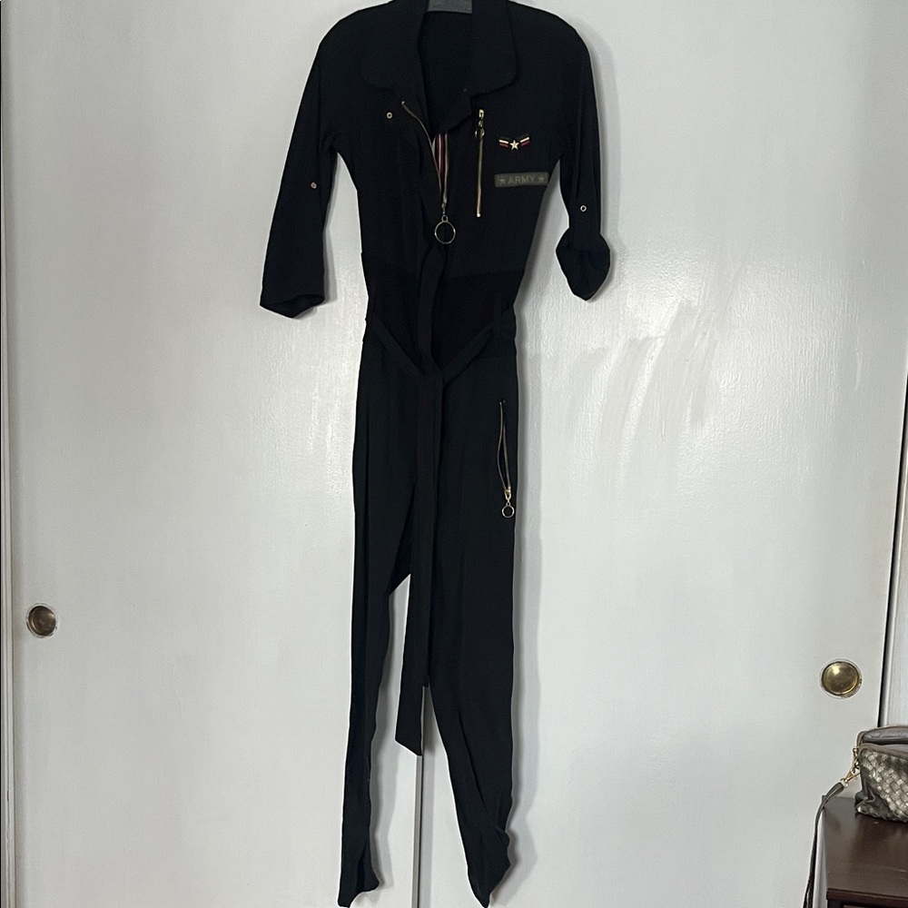 Black Jumpsuit with Gold Accents